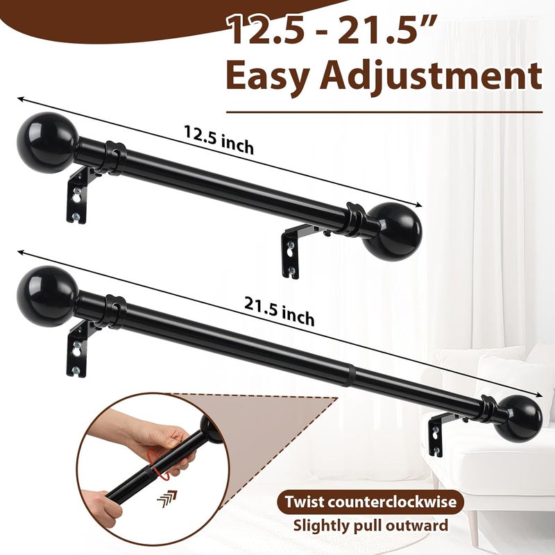 DEROFIT 12-20 Inch 1" Side Curtain Rod,Set of 2, Adjustable Black Curtain Rods Side, Short Curtain Rod with Decorative Finals, Heavy Duty Side Curtain Rod Set for Windows, Cafe, French Door - Image 3